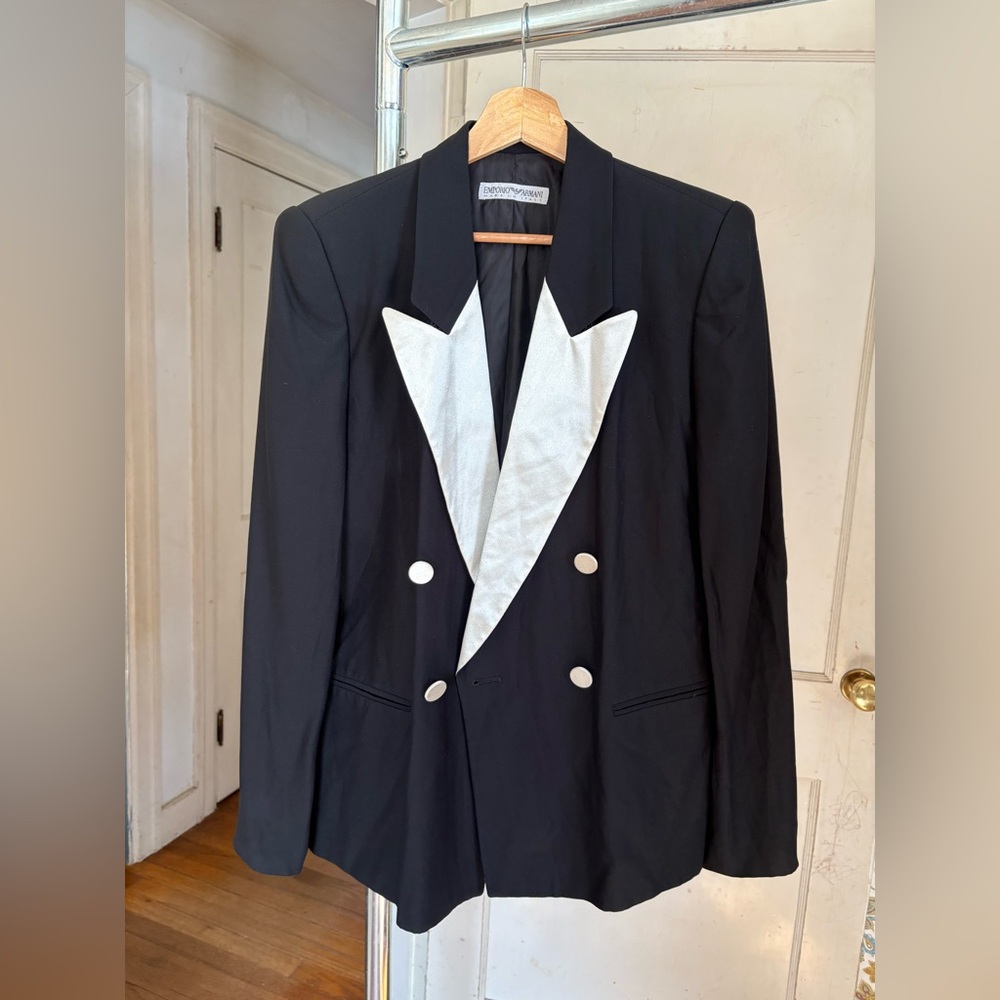 vintage 80s boxy armani blazer b&w medium